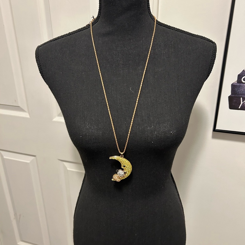 Betsey Johnson Gold Crescent Necklace with Crystal Details